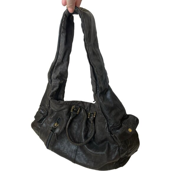 Rare Tough Jeansmith Military Surplus Brown Leather  Large Shoulder Bag - Picture 2 of 9